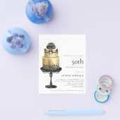 紙グラムケーキ花模様金ゴールドブラック50招待状 チラシ (シングル)