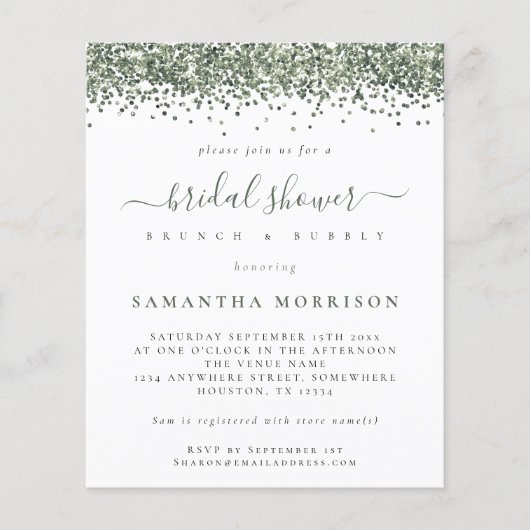 紙グリーングリッターブライダルシャワー招待 チラシ (正面)