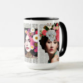 紙コラージュスタイルアート |女性と花 マグカップ (正面右)