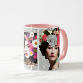 紙コラージュスタイルアート |女性と花 マグカップ (正面右)