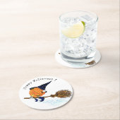 紙コースターおもしろいハロウィーンウィッチパンプキン飛んでいる ラウンドペーパーコースター (インサイチュ)