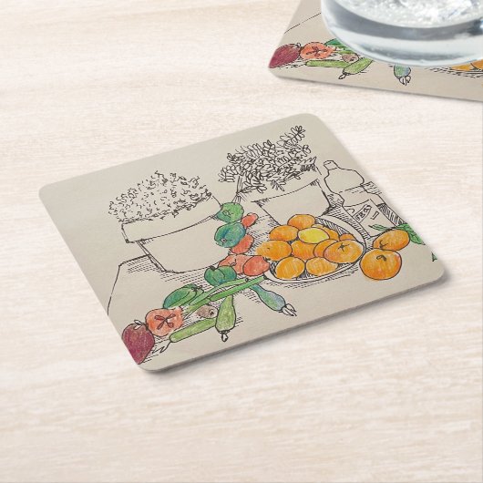 紙コースターとオレンジ スクエアペーパーコースター (アングル)