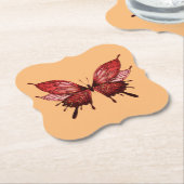 紙コースターと赤い蝶の金ゴールド色 ペーパーコースター (アングル)