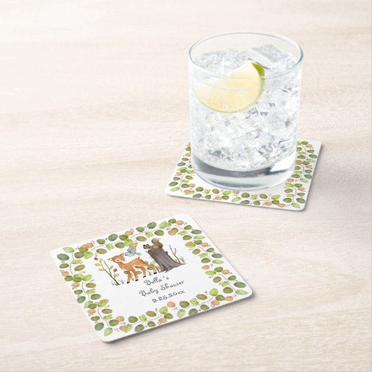 紙コースターウッドランド動物のベビーシャワー スクエアペーパーコースター (インサイチュ)