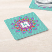 紙コースターサイケデリックカスタムイニシャル スクエアペーパーコースター (アングル)
