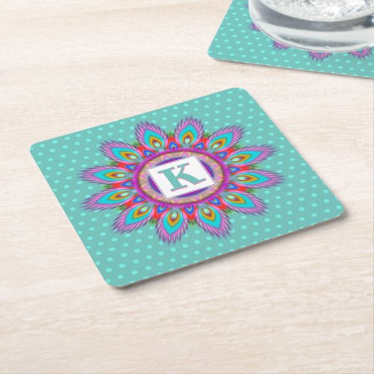 紙コースターサイケデリックカスタムイニシャル スクエアペーパーコースター (アングル)