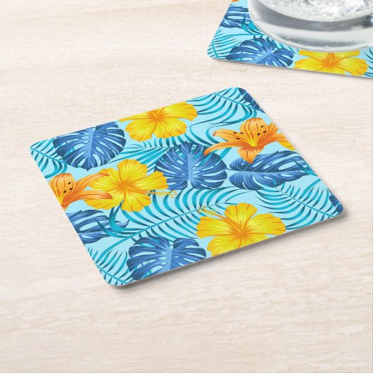 紙コースターズトロピカルパームズプリント スクエアペーパーコースター (アングル)