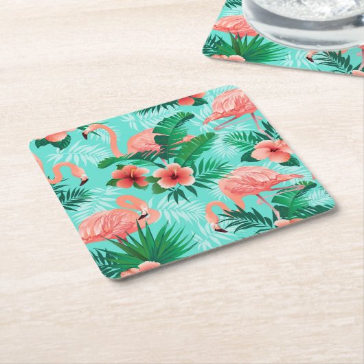 紙コースターズフラミンゴトロピカルパームズ スクエアペーパーコースター (アングル)