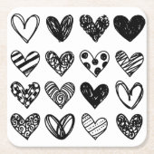 紙コースターズブラック&ホワイトハート スクエアペーパーコースター (正面)