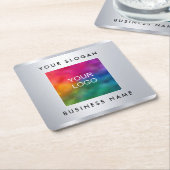 紙コースターロゴを追加フェイクシルバーメタリックルック スクエアペーパーコースター (アングル)