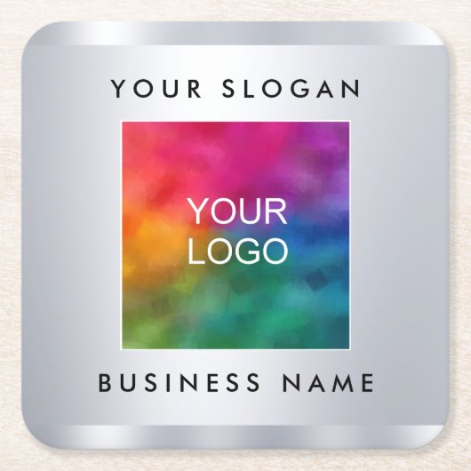 紙コースターロゴを追加フェイクシルバーメタリックルック スクエアペーパーコースター (正面)