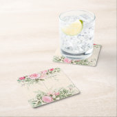 紙コースターヴィンテージピンクローズ スクエアペーパーコースター (インサイチュ)