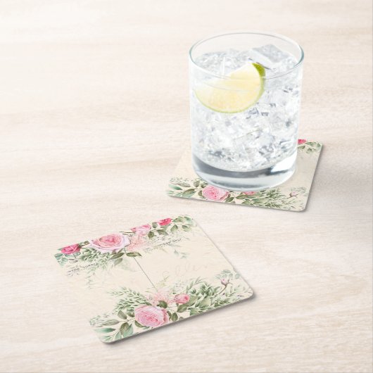 紙コースターヴィンテージピンクローズ スクエアペーパーコースター (インサイチュ)