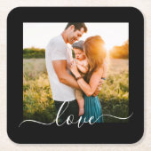 紙コースター結婚ズ愛文字フォトブラック スクエアペーパーコースター (正面)