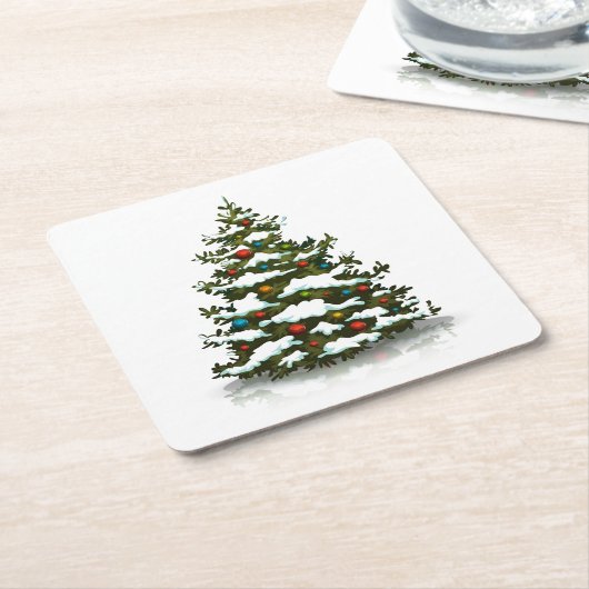 紙コースター：クリスマスツリー スクエアペーパーコースター (アングル)