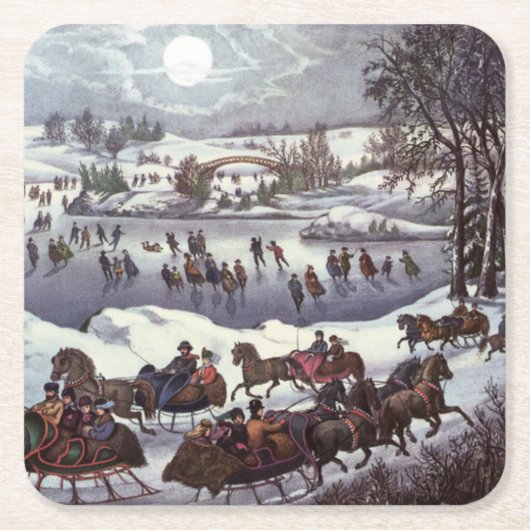 紙コースター：ニューヨーク：セントラルパーク： 1920 スクエアペーパーコースター (正面)