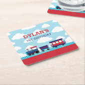 紙コースター（ネイビー&レッド） - Boys Kids スクエアペーパーコースター (アングル)