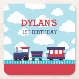 紙コースター（ネイビー&レッド） - Boys Kids スクエアペーパーコースター