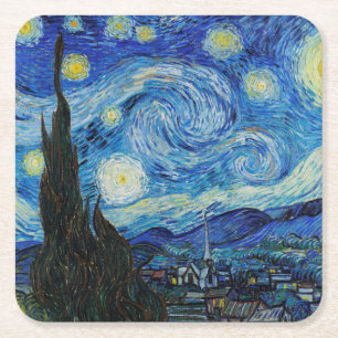 紙コースター:バン・ゴッホ:星の夜 スクエアペーパーコースター