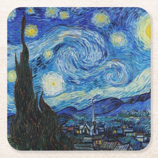 紙コースター：ファンゴッホ：スターリーナイト スクエアペーパーコースター (正面)