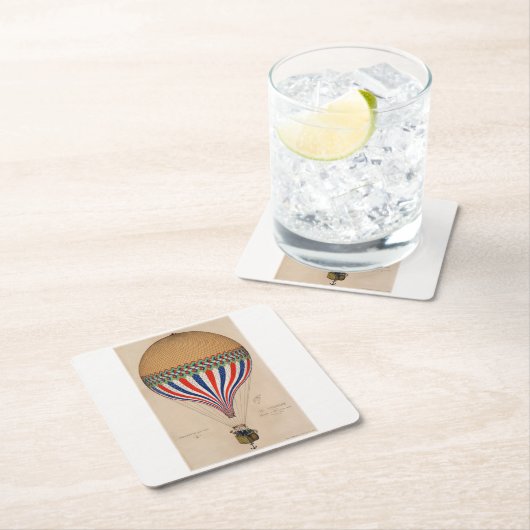 紙コースター：ヴィンテージフランスの熱風船 スクエアペーパーコースター (インサイチュ)