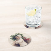 紙コースター：ヴィンテージ:女の子+クリスマスツリー ラウンドペーパーコースター (インサイチュ)