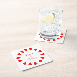 紙コースター – 名前の付いた赤いハートの円