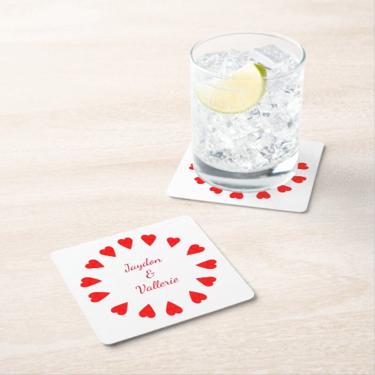 紙コースター – 名前の付いた赤いハートの円 (インサイチュ)
