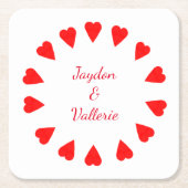 紙コースター – 名前の付いた赤いハートの円 (正面)