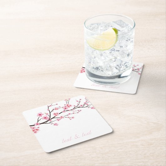 紙コースター：桜さくらんぼ花 スクエアペーパーコースター (インサイチュ)