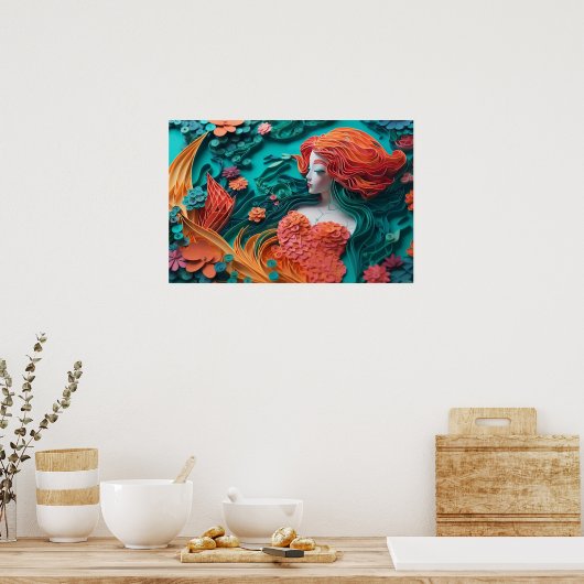 紙サンゴ礁の人魚 ポスター (キッチン)