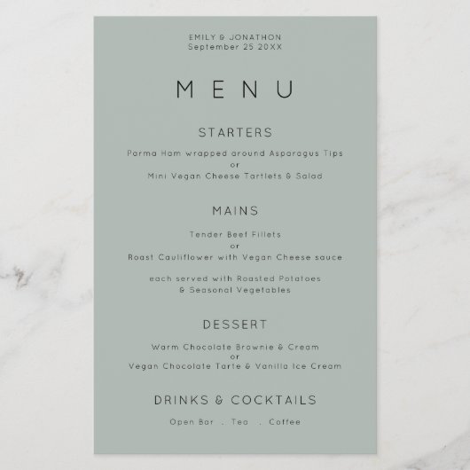 紙シンプルタイポグラフィサイリーセージ結婚ズメニュー チラシ (正面)