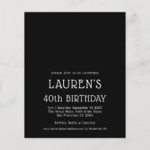 紙シンプル文字ホワイトブラック40th誕生日パーティー