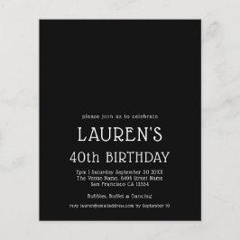 紙シンプル文字ホワイトブラック40th誕生日パーティー チラシ