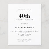 紙シンプル文字任意の色40th誕生日招待状 チラシ (正面)