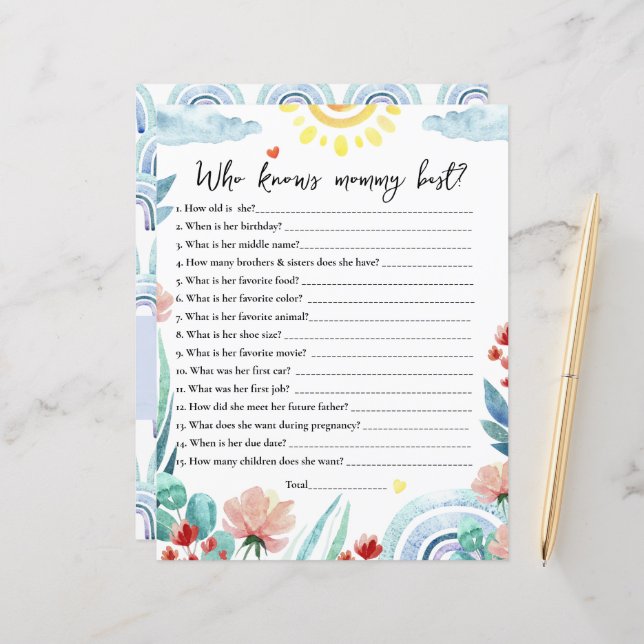 紙シートゲーム誰がママを知っ最高のている？ (正面/裏面インサイチュ)