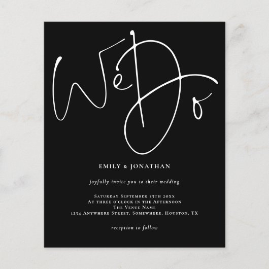 紙スクリプトウィドブラック結婚式招待状 チラシ (正面)