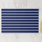 紙ストライプズダークネイビーブルーホワイトランチョンマット ペーパーパッド (インサイチュ)