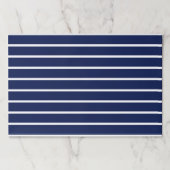 紙ストライプズダークネイビーブルーホワイトランチョンマット ペーパーパッド (正面)