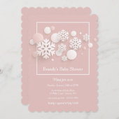 紙スノーフレークスベビーシャワーピンク招待状 招待状 (正面/裏面)