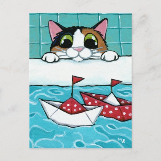 紙セイルボーツ – Calico Cat Art Postages ポストカード (正面)