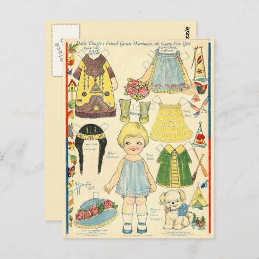 紙ドールと先住民アメリカのインド服 ポストカード (正面/裏面)