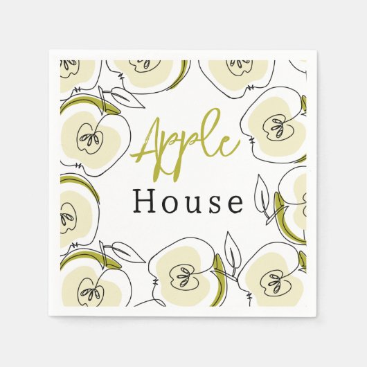 紙ナプキンとリンゴ描。 スタンダードカクテルナプキン (正面)