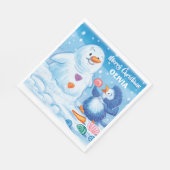 紙ナプキンのかわいいクリスマスのペンギンおよび雪だるま スタンダードランチョンナプキン (角)
