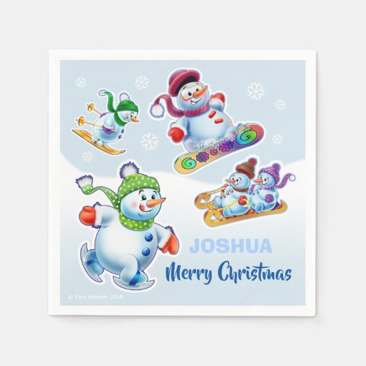 紙ナプキンのかわいいクリスマスの雪だるま スタンダードカクテルナプキン (正面)