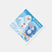 紙ナプキンのかわいいクリスマスペンギンと雪だるま スタンダードカクテルナプキン (角)