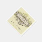 紙ナプキンを結婚する緑の灰色の花のヴィンテージ スタンダードカクテルナプキン (角)