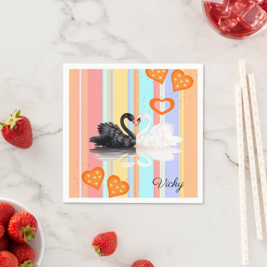 紙ナプキンスストライプスワンオレンジハート スタンダードカクテルナプキン (インサイチュ)