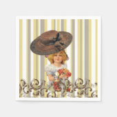 紙ナプキンスストライプ、ヴィンテージフローラ スタンダードカクテルナプキン (正面)