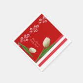 紙ナプキンスレッド&ホワイトストライプフローラナプキンス スタンダードカクテルナプキン (角)